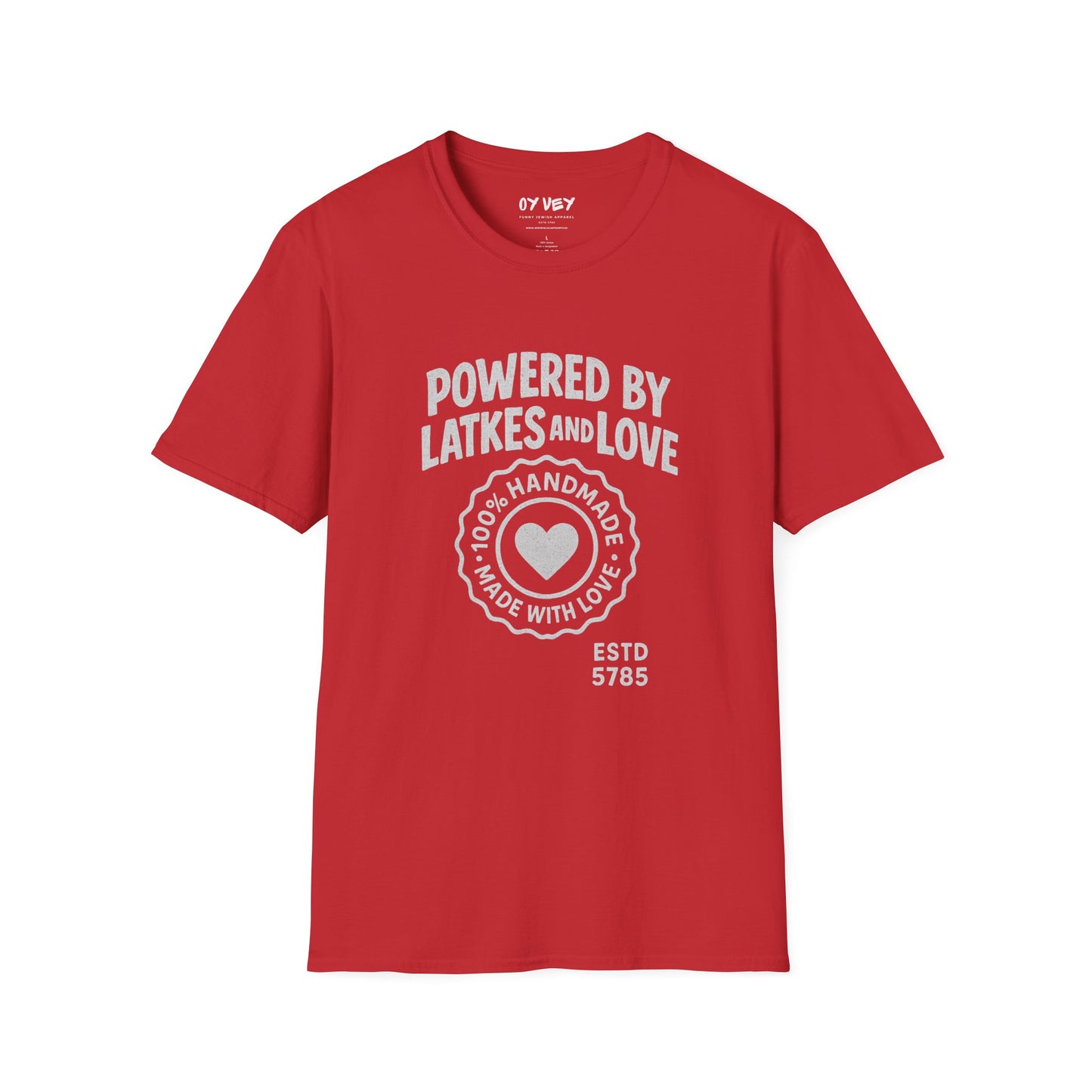 Powered by Latkes and Love - Unisex soft T-shirt, Perfect Gift for Friends