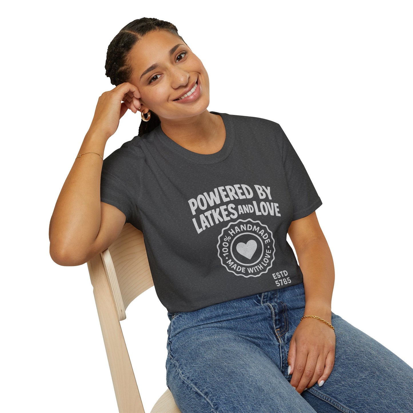 Powered by Latkes and Love - Unisex soft T-shirt, Perfect Gift for Friends