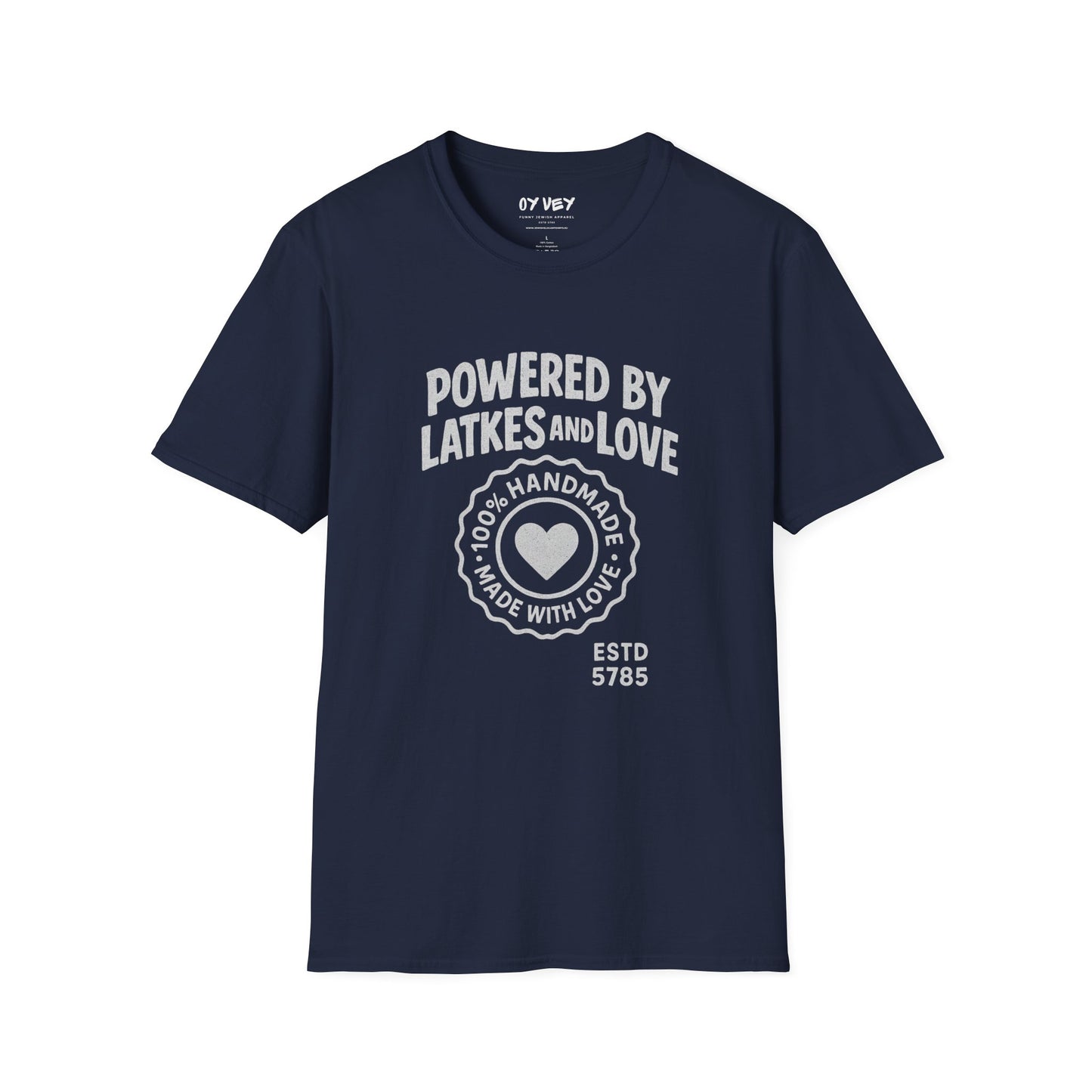 Powered by Latkes and Love - Unisex soft T-shirt, Perfect Gift for Friends