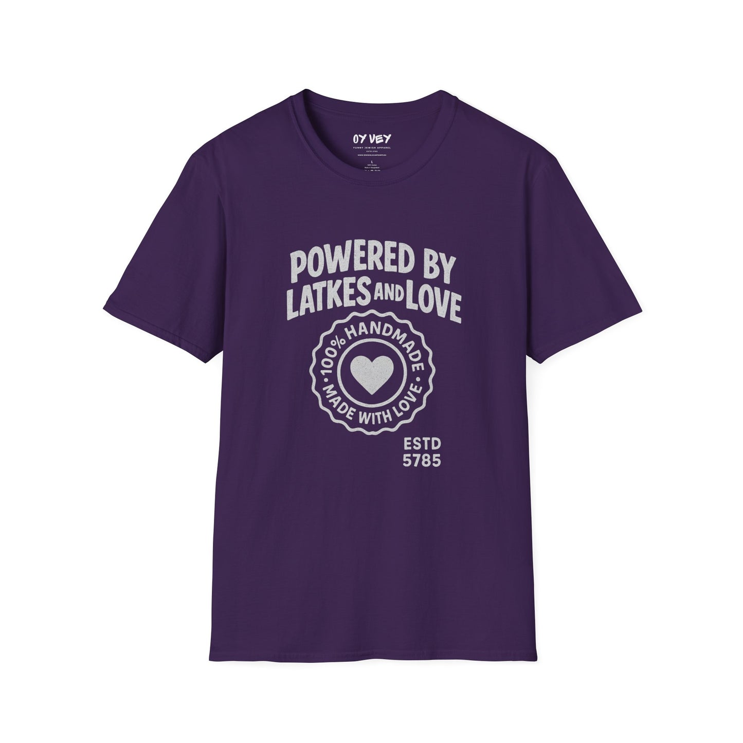 Powered by Latkes and Love - Unisex soft T-shirt, Perfect Gift for Friends