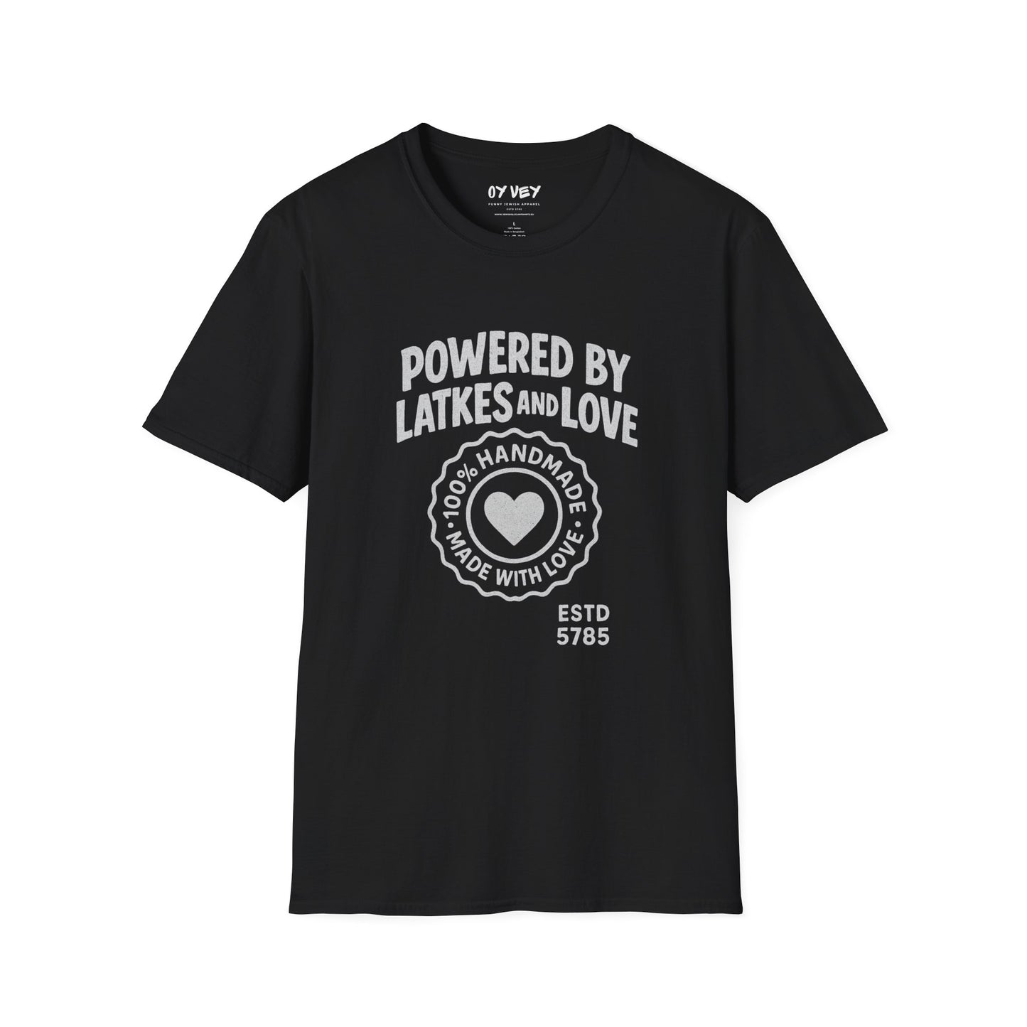 Powered by Latkes and Love - Unisex soft T-shirt, Perfect Gift for Friends